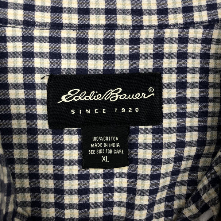 2000'S Eddie Bauer Short-Sleeve Button-Down Check Shirt, Men's Size XL (approx.) cotton navy blue type Vintage Second Hand