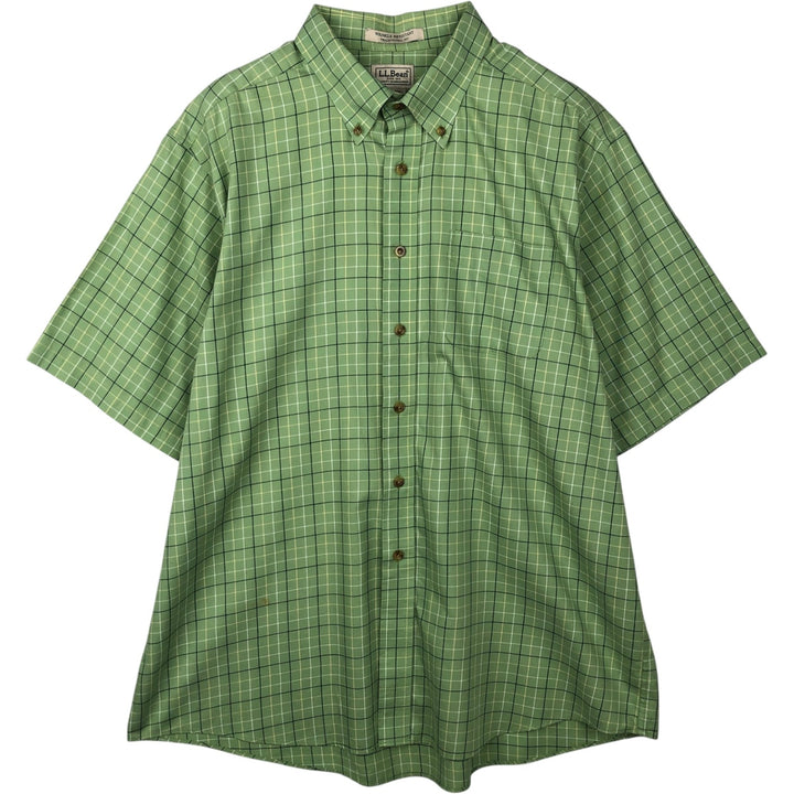 90s-00'S L.L.Bean WRINKLE FREE TRADITIONAL FIT Short-Sleeve Button-Down Check Shirt, Men's XL (approx.), Vintage cotton green type yellow green Vintage Second Hand