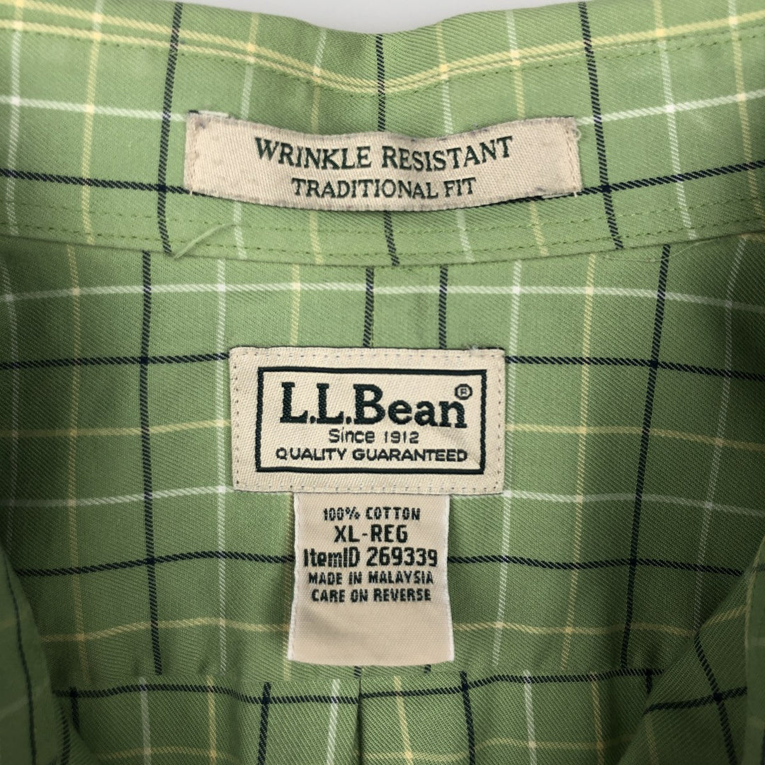 90s-00'S L.L.Bean WRINKLE FREE TRADITIONAL FIT Short-Sleeve Button-Down Check Shirt, Men's XL (approx.), Vintage cotton green type yellow green Vintage Second Hand