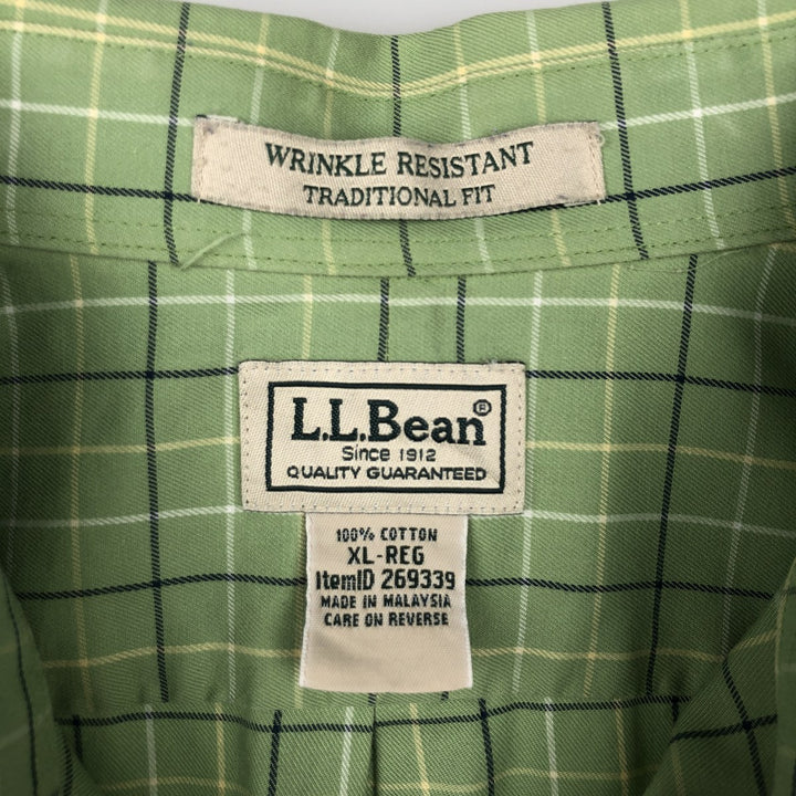 90s-00'S L.L.Bean WRINKLE FREE TRADITIONAL FIT Short-Sleeve Button-Down Check Shirt, Men's XL (approx.), Vintage cotton green type yellow green Vintage Second Hand