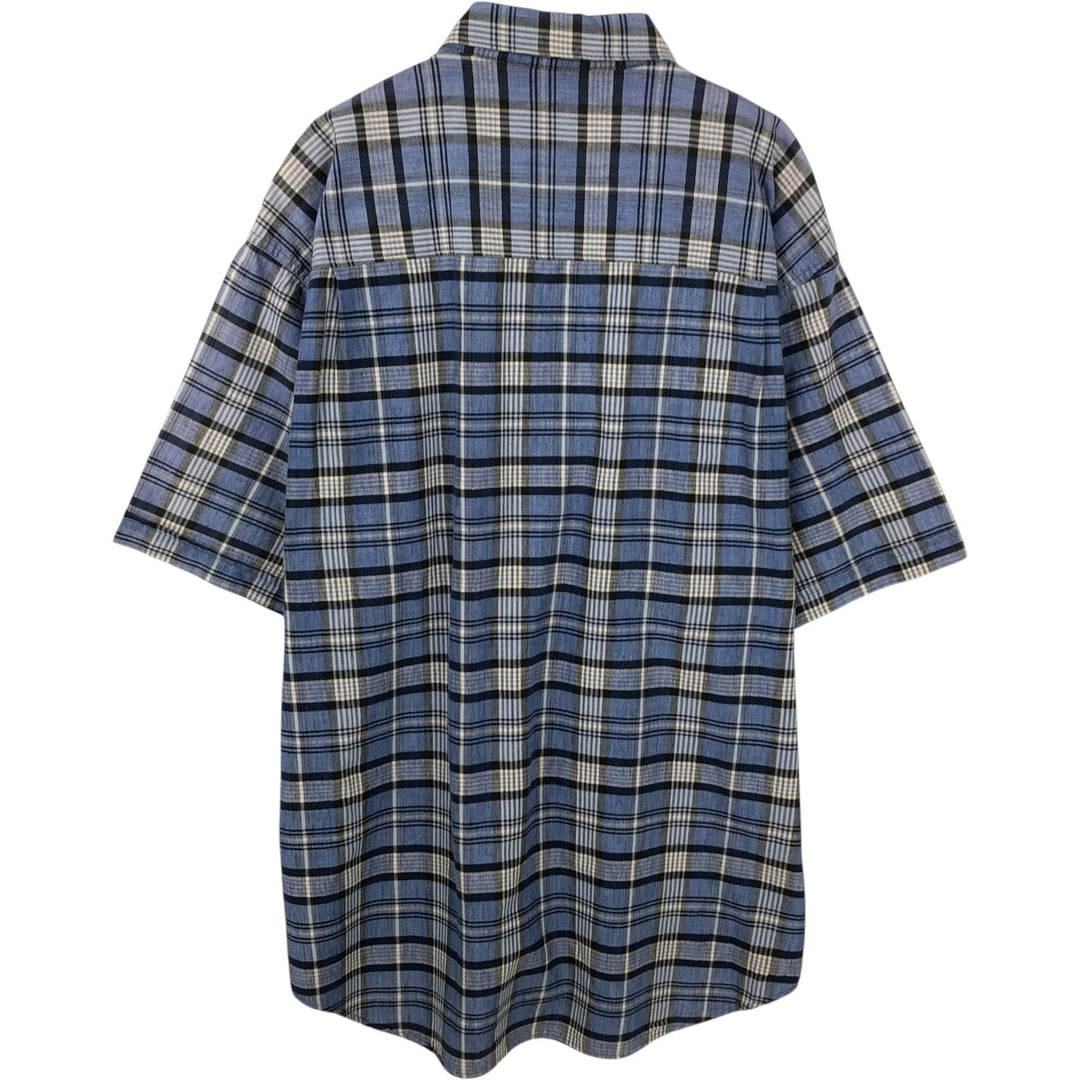 00'S Eddie Bauer short sleeve button down check shirt, men's XL size cotton blue type Vintage Second Hand