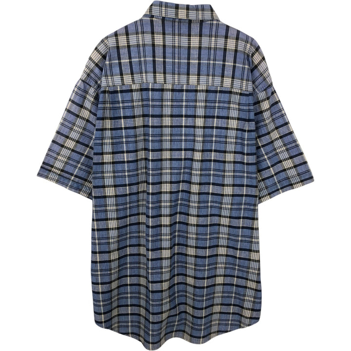 00'S Eddie Bauer short sleeve button down check shirt, men's XL size cotton blue type Vintage Second Hand