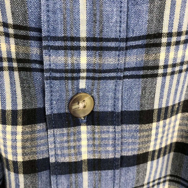 00'S Eddie Bauer short sleeve button down check shirt, men's XL size cotton blue type Vintage Second Hand