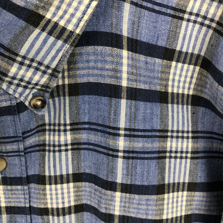 00'S Eddie Bauer short sleeve button down check shirt, men's XL size cotton blue type Vintage Second Hand