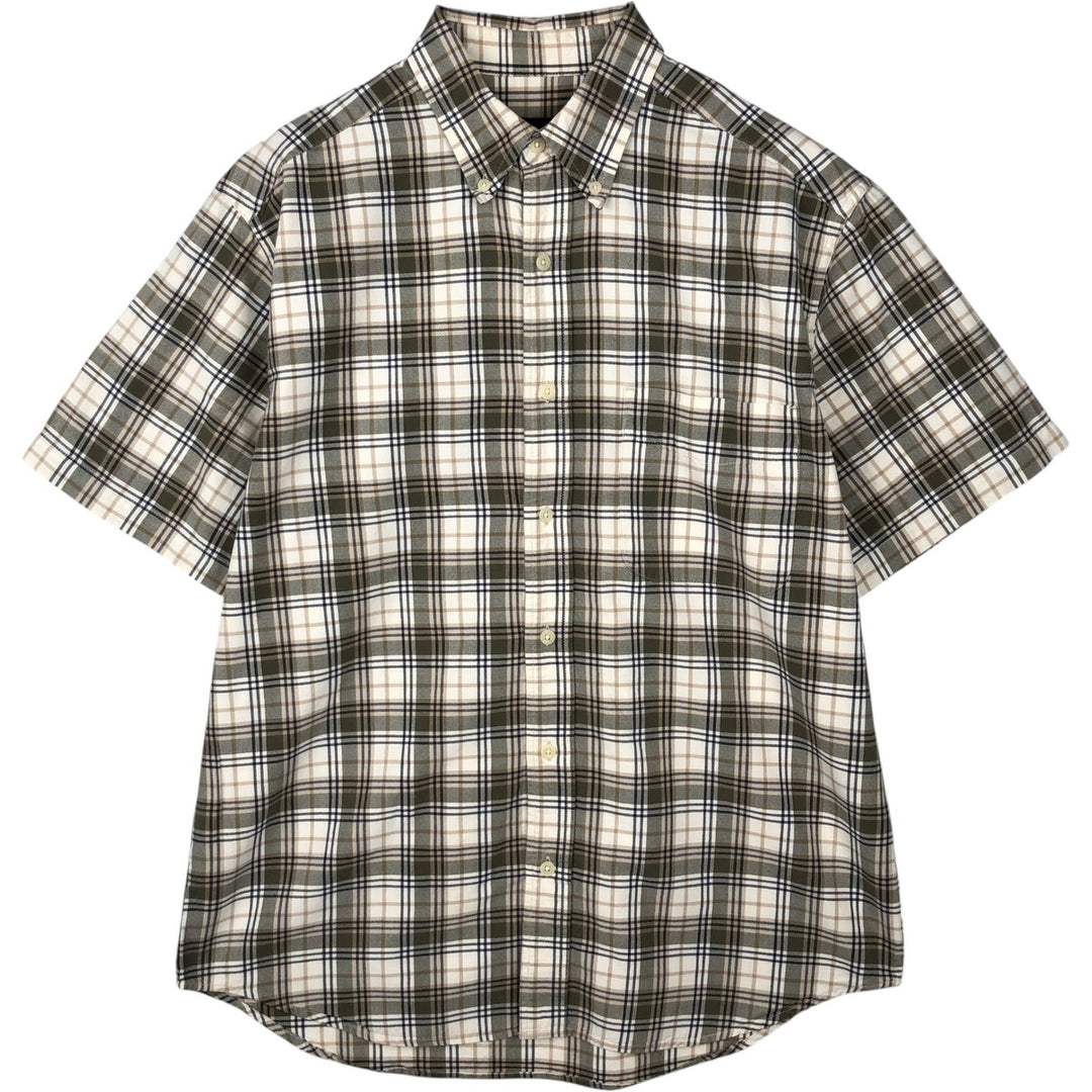 2000'S Eddie Bauer Short-Sleeve Button-Down Check Shirt, Men's Size S (approx.) cotton Khaki type Vintage Second Hand