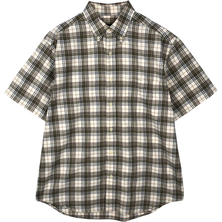 2000'S Eddie Bauer Short-Sleeve Button-Down Check Shirt, Men's Size S (approx.) cotton Khaki type Vintage Second Hand