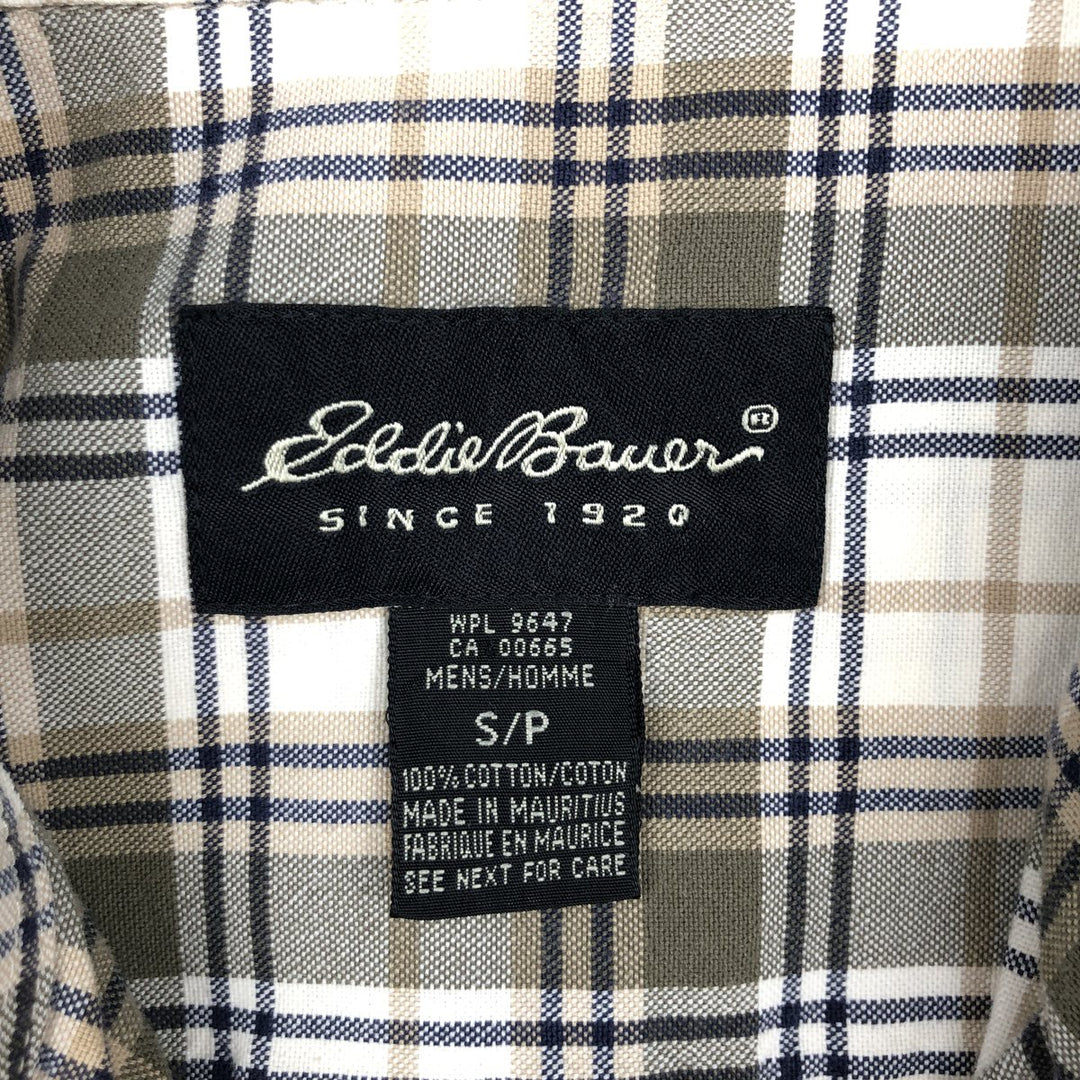 2000'S Eddie Bauer Short-Sleeve Button-Down Check Shirt, Men's Size S (approx.) cotton Khaki type Vintage Second Hand
