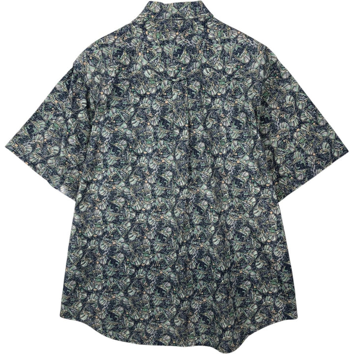 90s-00'S Columbia Short-Sleeve Button-Down Shirt with Fish Print (Men's Size L) - Vintage cotton navy blue type Vintage Second Hand