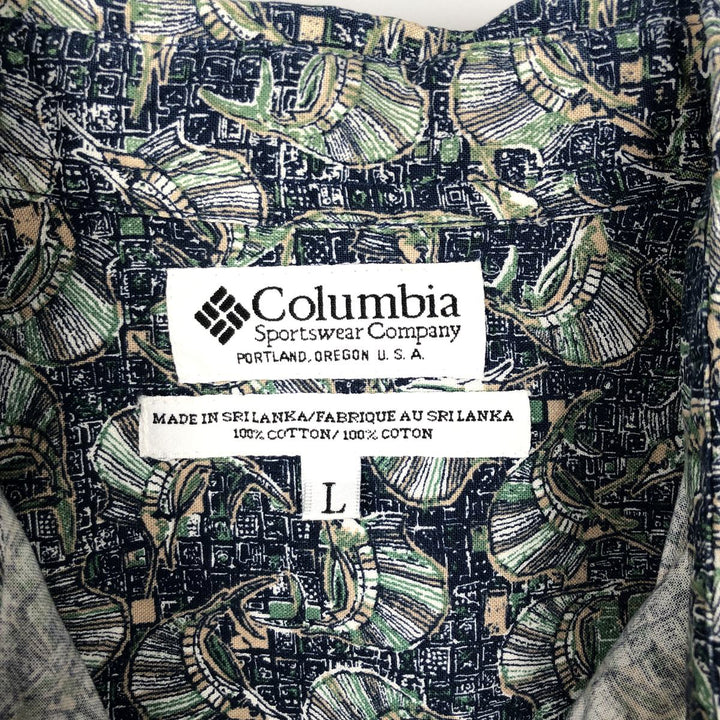 90s-00'S Columbia Short-Sleeve Button-Down Shirt with Fish Print (Men's Size L) - Vintage cotton navy blue type Vintage Second Hand