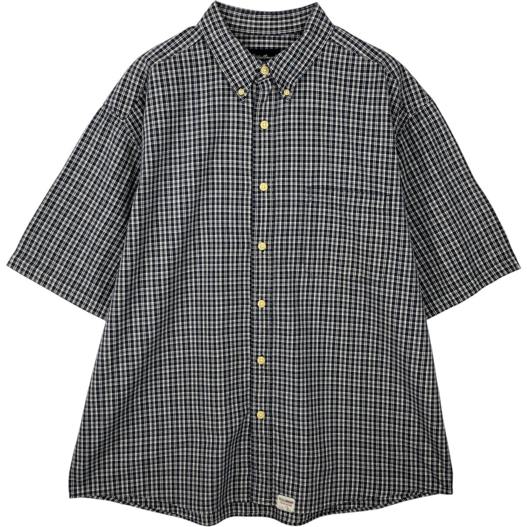 2000'S Eddie Bauer Short-Sleeve Button-Down Check Shirt, Men's Size XL (approx.) cotton navy blue type Vintage Second Hand