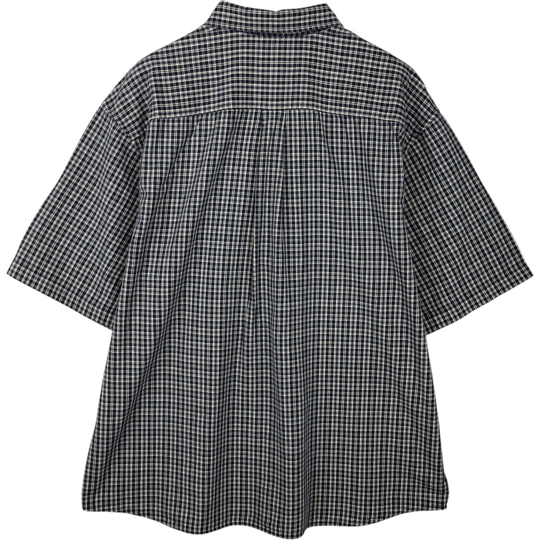 2000'S Eddie Bauer Short-Sleeve Button-Down Check Shirt, Men's Size XL (approx.) cotton navy blue type Vintage Second Hand