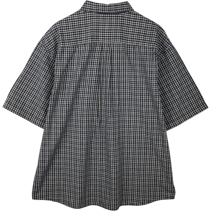 2000'S Eddie Bauer Short-Sleeve Button-Down Check Shirt, Men's Size XL (approx.) cotton navy blue type Vintage Second Hand