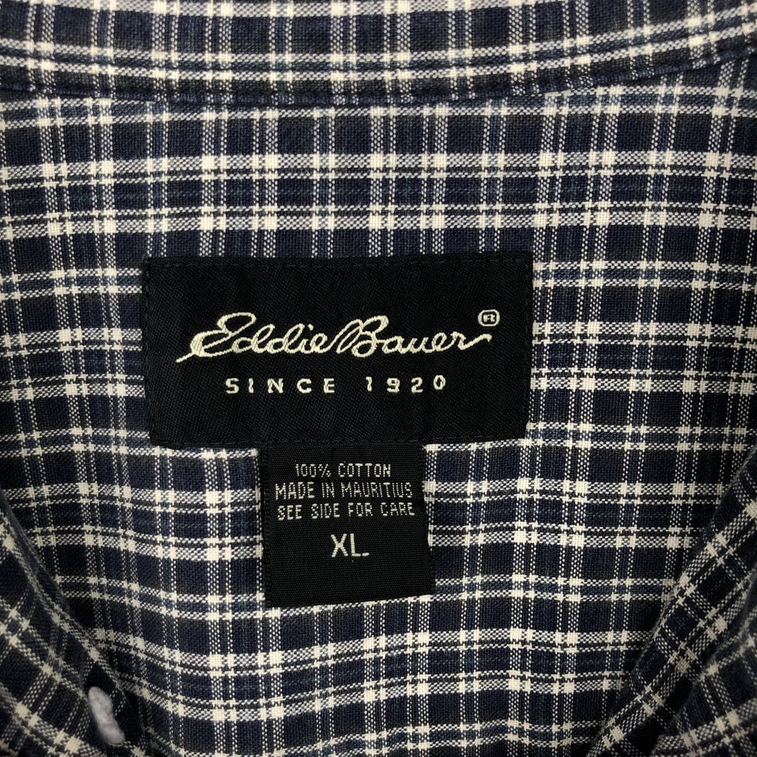 2000'S Eddie Bauer Short-Sleeve Button-Down Check Shirt, Men's Size XL (approx.) cotton navy blue type Vintage Second Hand
