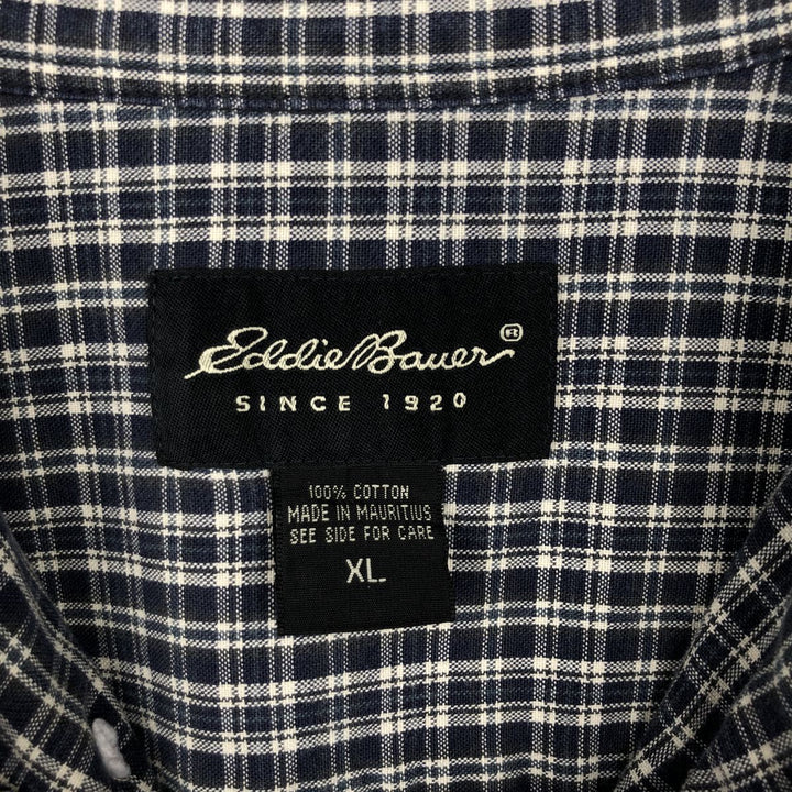 2000'S Eddie Bauer Short-Sleeve Button-Down Check Shirt, Men's Size XL (approx.) cotton navy blue type Vintage Second Hand