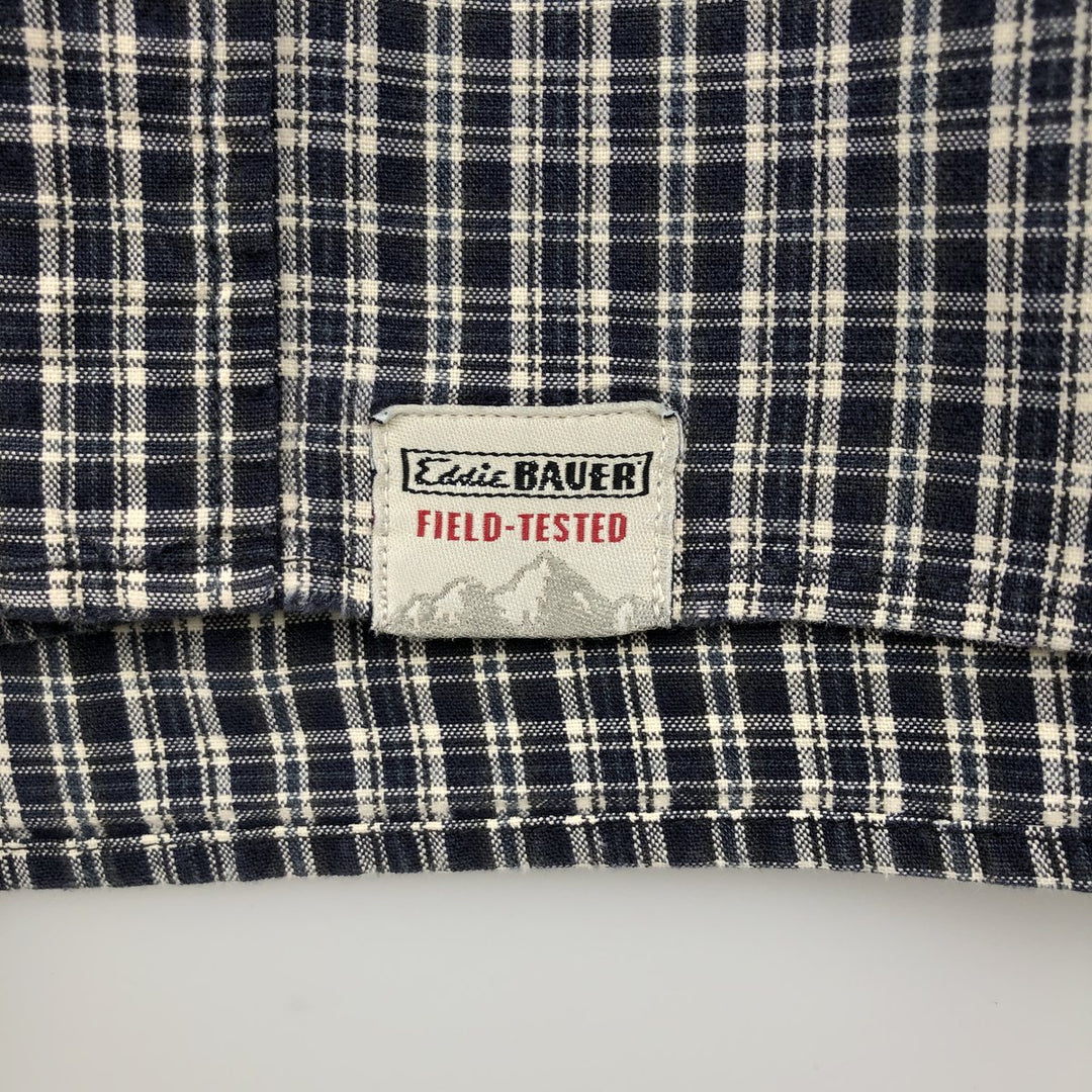 2000'S Eddie Bauer Short-Sleeve Button-Down Check Shirt, Men's Size XL (approx.) cotton navy blue type Vintage Second Hand