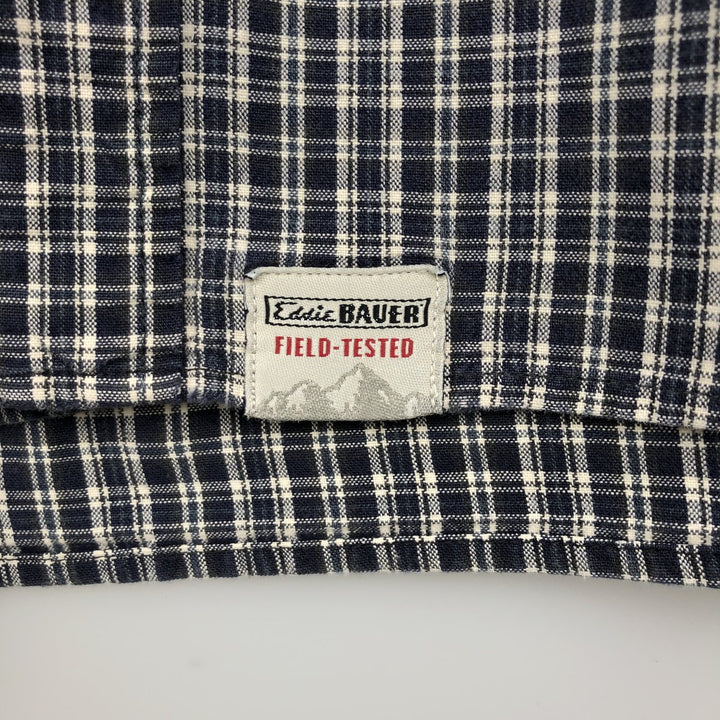2000'S Eddie Bauer Short-Sleeve Button-Down Check Shirt, Men's Size XL (approx.) cotton navy blue type Vintage Second Hand