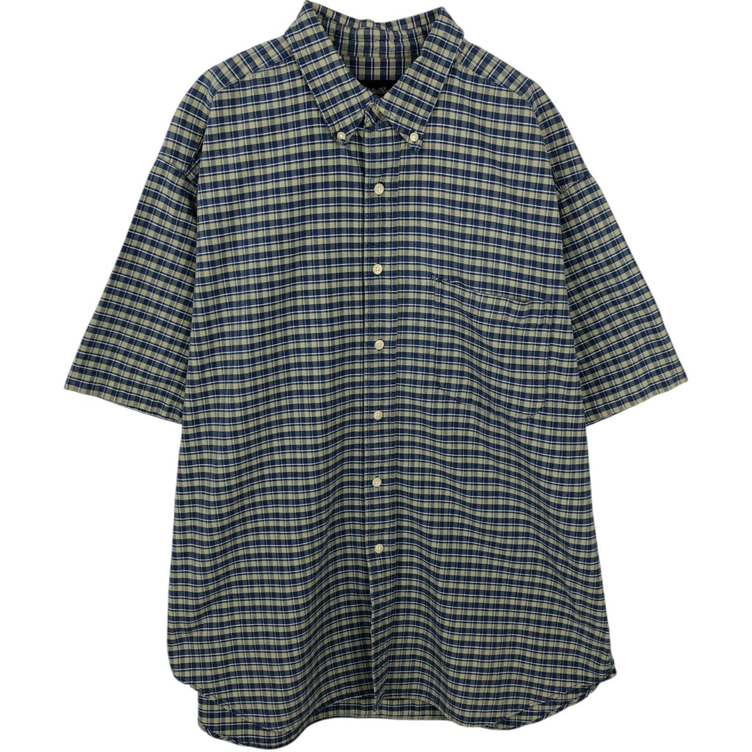 00'S Eddie Bauer short sleeve button down check shirt, men's XL size cotton blue type Vintage Second Hand