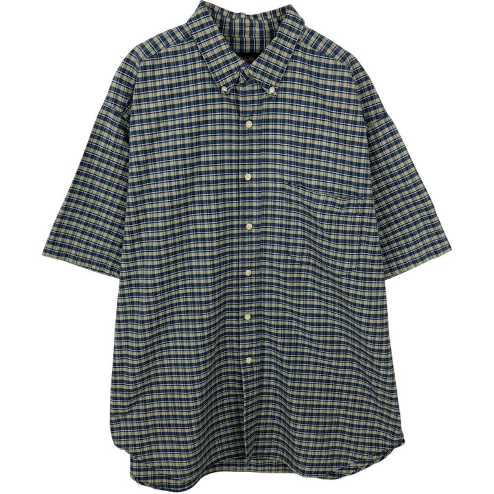 00'S Eddie Bauer short sleeve button down check shirt, men's XL size cotton blue type Vintage Second Hand