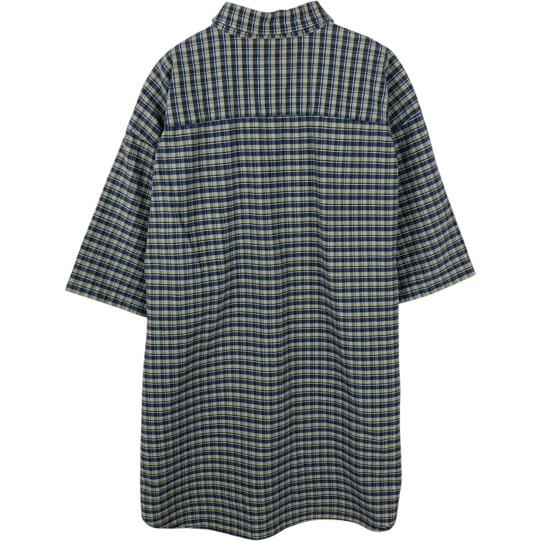00'S Eddie Bauer short sleeve button down check shirt, men's XL size cotton blue type Vintage Second Hand