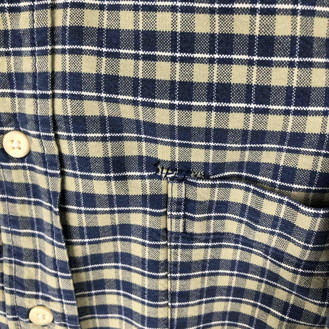 00'S Eddie Bauer short sleeve button down check shirt, men's XL size cotton blue type Vintage Second Hand