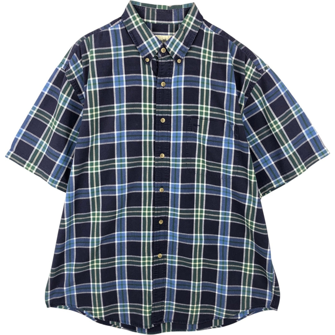 90s-00'S Eddie Bauer Short-Sleeve Button-Down Check Shirt, Men's Size L (Equivalent), Vintage cotton navy blue type Vintage Second Hand