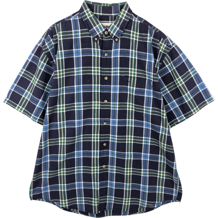 90s-00'S Eddie Bauer Short-Sleeve Button-Down Check Shirt, Men's Size L (Equivalent), Vintage cotton navy blue type Vintage Second Hand