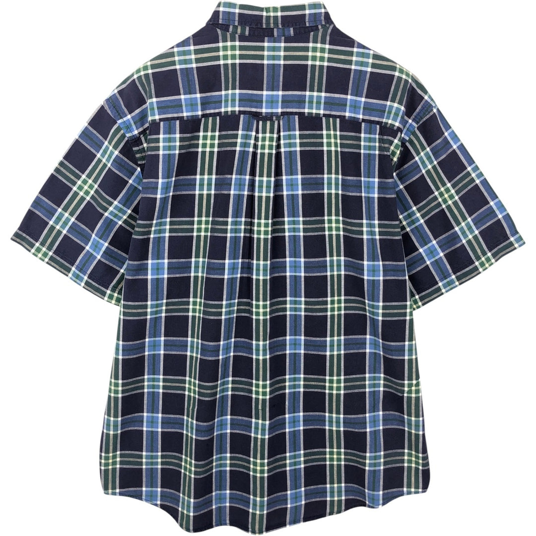 90s-00'S Eddie Bauer Short-Sleeve Button-Down Check Shirt, Men's Size L (Equivalent), Vintage cotton navy blue type Vintage Second Hand