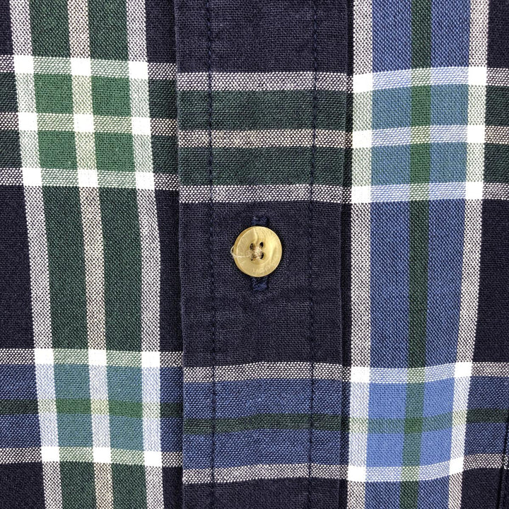 90s-00'S Eddie Bauer Short-Sleeve Button-Down Check Shirt, Men's Size L (Equivalent), Vintage cotton navy blue type Vintage Second Hand