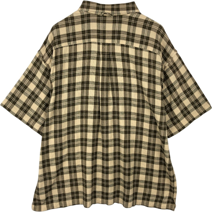 1990'S St. John's Bay Short-Sleeve Cotton Check Shirt, Boxy Shirt, Men's XXL Equivalent, Vintage cotton Beige type Vintage Second Hand