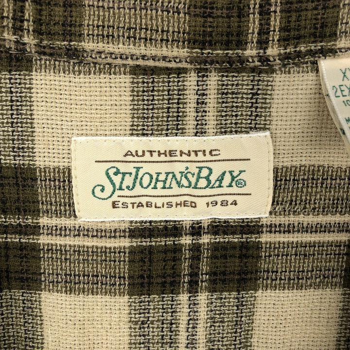 1990'S St. John's Bay Short-Sleeve Cotton Check Shirt, Boxy Shirt, Men's XXL Equivalent, Vintage cotton Beige type Vintage Second Hand