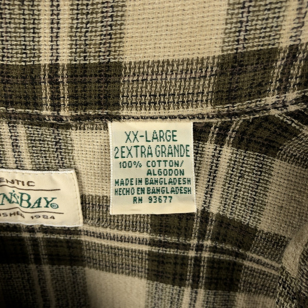 1990'S St. John's Bay Short-Sleeve Cotton Check Shirt, Boxy Shirt, Men's XXL Equivalent, Vintage cotton Beige type Vintage Second Hand