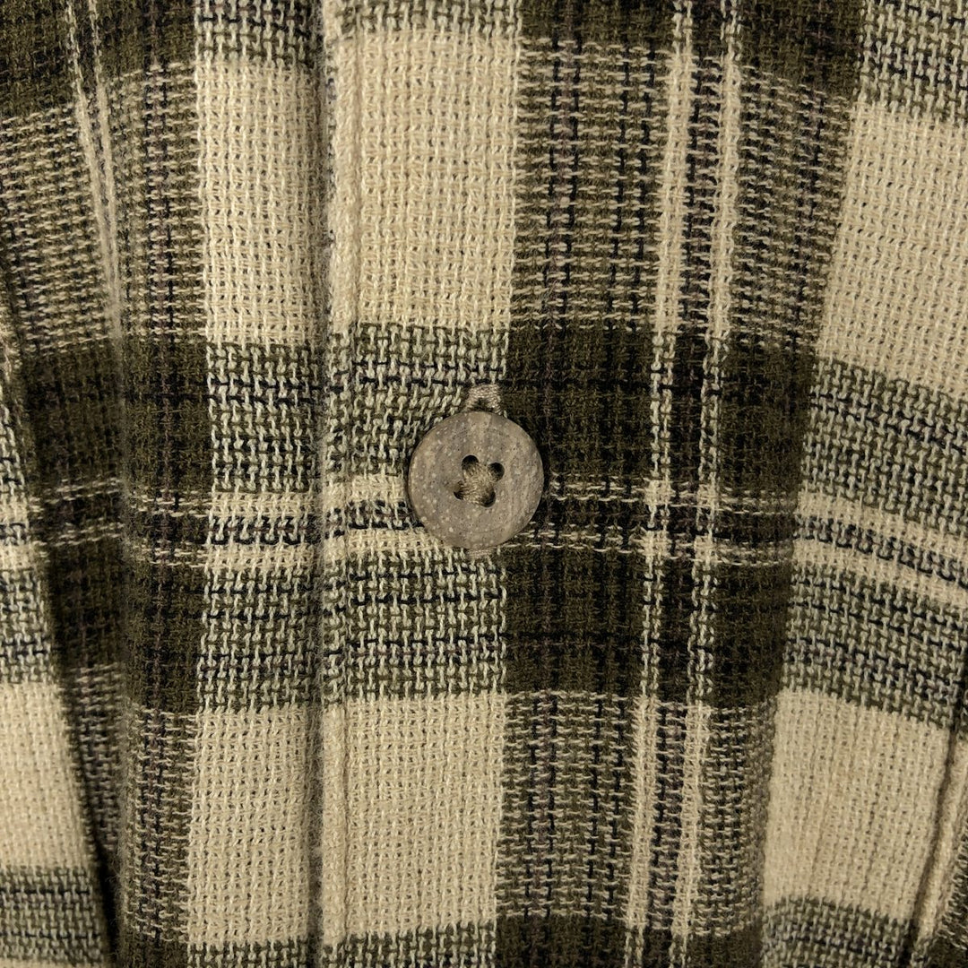1990'S St. John's Bay Short-Sleeve Cotton Check Shirt, Boxy Shirt, Men's XXL Equivalent, Vintage cotton Beige type Vintage Second Hand
