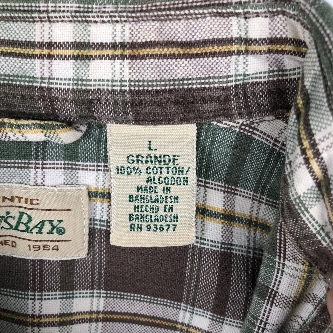 1990'S St. John's Bay Short-Sleeve Button-Down Check Shirt, Boxy Shirt, Men's Size L (Equivalent), Vintage cotton Khaki type Vintage Second Hand