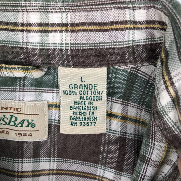 1990'S St. John's Bay Short-Sleeve Button-Down Check Shirt, Boxy Shirt, Men's Size L (Equivalent), Vintage cotton Khaki type Vintage Second Hand