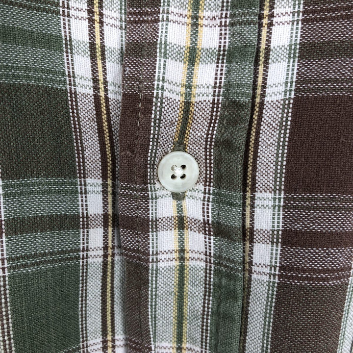 1990'S St. John's Bay Short-Sleeve Button-Down Check Shirt, Boxy Shirt, Men's Size L (Equivalent), Vintage cotton Khaki type Vintage Second Hand