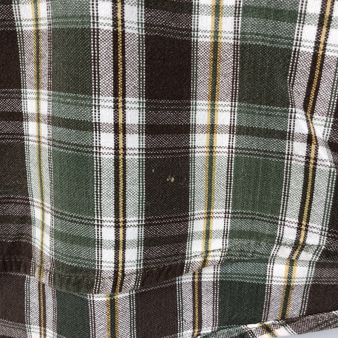 1990'S St. John's Bay Short-Sleeve Button-Down Check Shirt, Boxy Shirt, Men's Size L (Equivalent), Vintage cotton Khaki type Vintage Second Hand