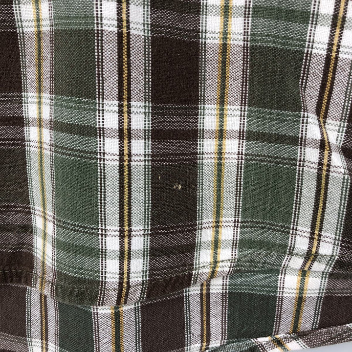 1990'S St. John's Bay Short-Sleeve Button-Down Check Shirt, Boxy Shirt, Men's Size L (Equivalent), Vintage cotton Khaki type Vintage Second Hand