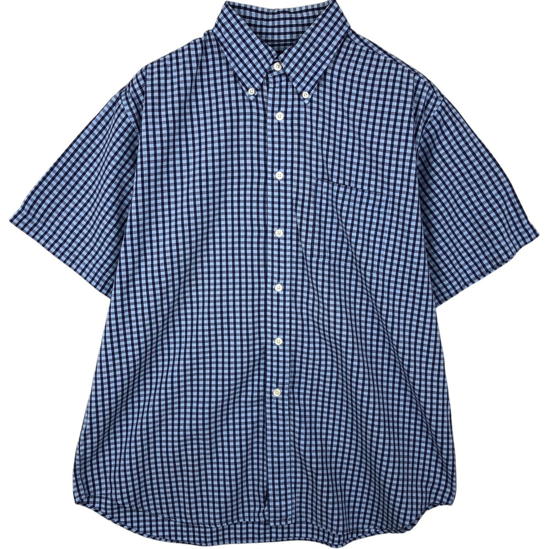 Brooks Brothers 346 short sleeve button down check shirt, men's size L cotton Blue type light blue Vintage Second Hand