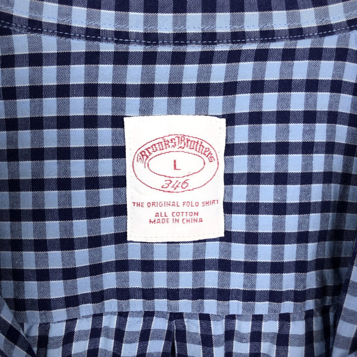 Brooks Brothers 346 short sleeve button down check shirt, men's size L cotton Blue type light blue Vintage Second Hand