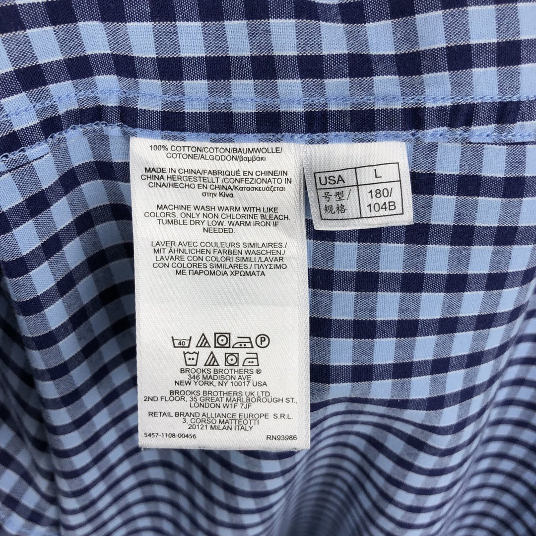 Brooks Brothers 346 short sleeve button down check shirt, men's size L cotton Blue type light blue Vintage Second Hand