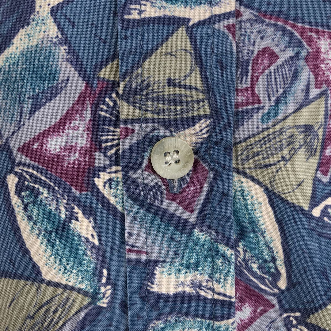 90'S Columbia White Tag Short-Sleeve Button-Down Shirt, Fish Print, Men's Size XL (Equivalent), Vintage unclear navy blue type Vintage Second Hand