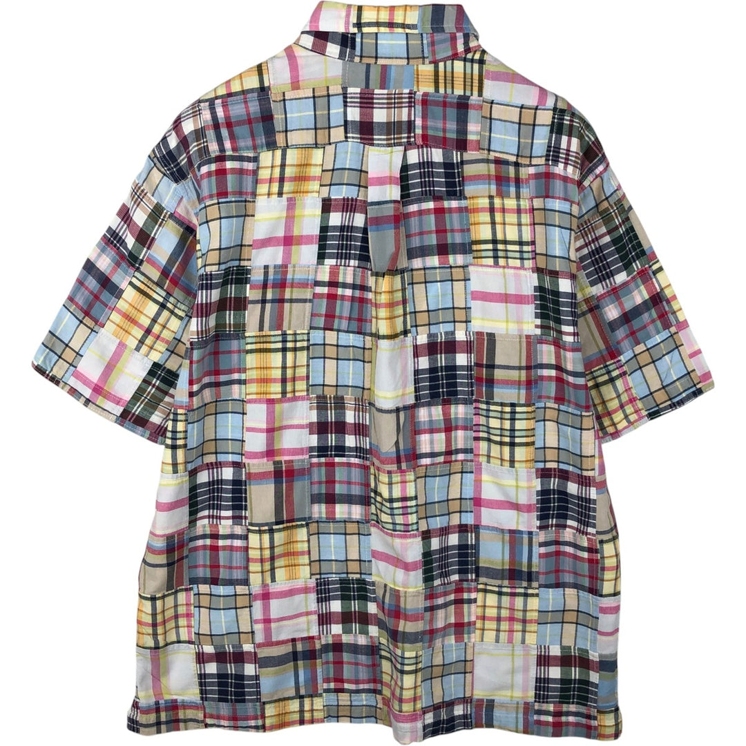 Brooks Brothers Est.1818 Patchwork Short-Sleeve Button-Down Check Shirt, Boxy Shirt, Men's Size L (approx.) cotton Blue type light blue Vintage Second Hand