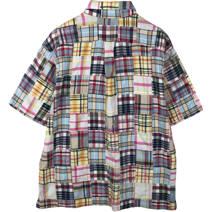 Brooks Brothers Est.1818 Patchwork Short-Sleeve Button-Down Check Shirt, Boxy Shirt, Men's Size L (approx.) cotton Blue type light blue Vintage Second Hand