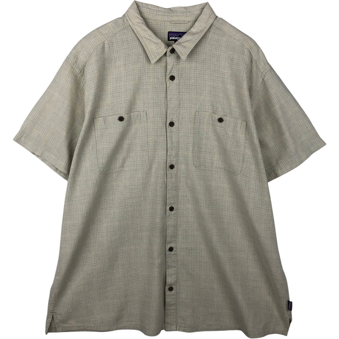 Big Size Patagonia 53139SP23 Backstep Shirt Check Pattern Short Sleeve Hemp Shirt Box Shirt Men's XXXL Equivalent Hemp Khaki type sage green Vintage Second Hand