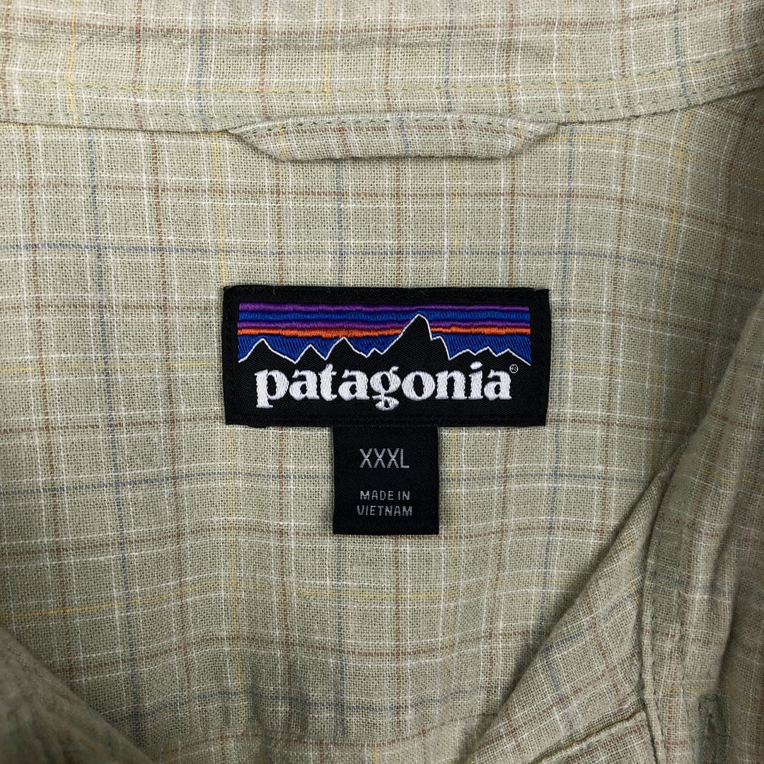 Big Size Patagonia 53139SP23 Backstep Shirt Check Pattern Short Sleeve Hemp Shirt Box Shirt Men's XXXL Equivalent Hemp Khaki type sage green Vintage Second Hand