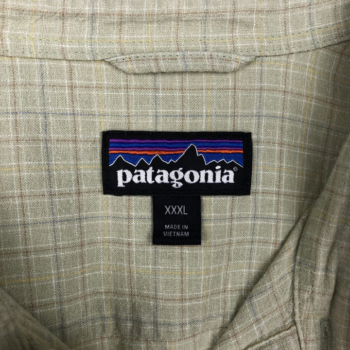Big Size Patagonia 53139SP23 Backstep Shirt Check Pattern Short Sleeve Hemp Shirt Box Shirt Men's XXXL Equivalent Hemp Khaki type sage green Vintage Second Hand