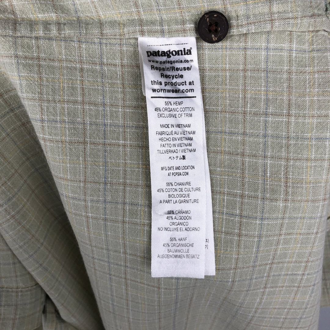 Big Size Patagonia 53139SP23 Backstep Shirt Check Pattern Short Sleeve Hemp Shirt Box Shirt Men's XXXL Equivalent Hemp Khaki type sage green Vintage Second Hand