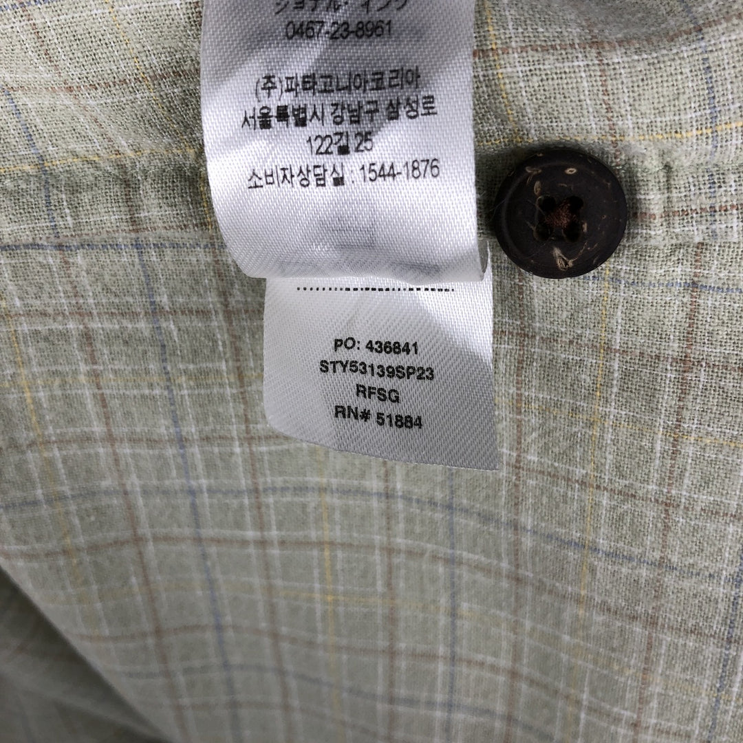 Big Size Patagonia 53139SP23 Backstep Shirt Check Pattern Short Sleeve Hemp Shirt Box Shirt Men's XXXL Equivalent Hemp Khaki type sage green Vintage Second Hand