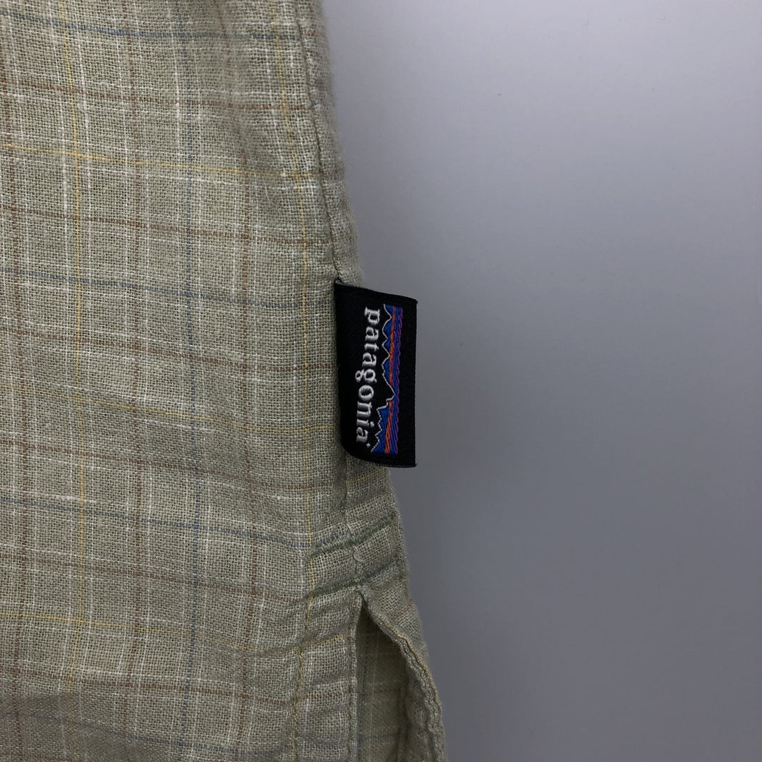 Big Size Patagonia 53139SP23 Backstep Shirt Check Pattern Short Sleeve Hemp Shirt Box Shirt Men's XXXL Equivalent Hemp Khaki type sage green Vintage Second Hand