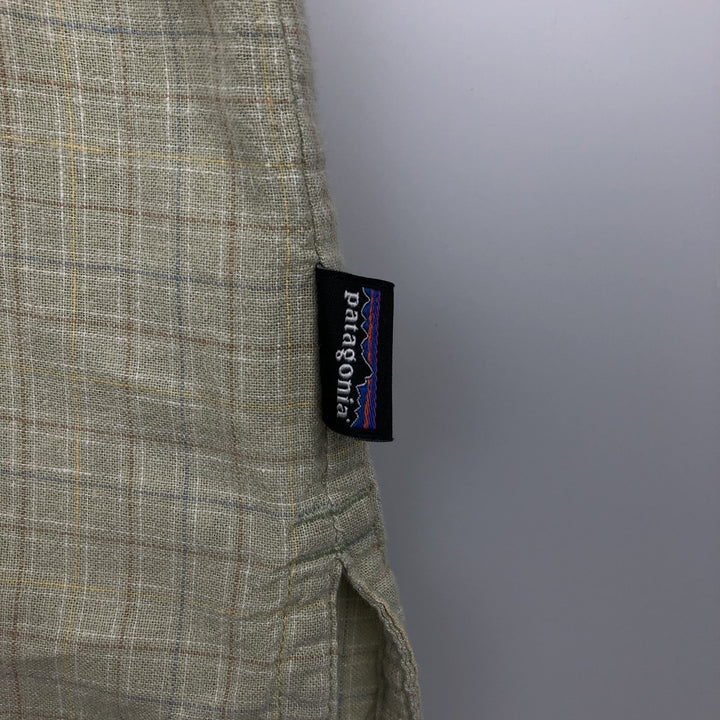 Big Size Patagonia 53139SP23 Backstep Shirt Check Pattern Short Sleeve Hemp Shirt Box Shirt Men's XXXL Equivalent Hemp Khaki type sage green Vintage Second Hand
